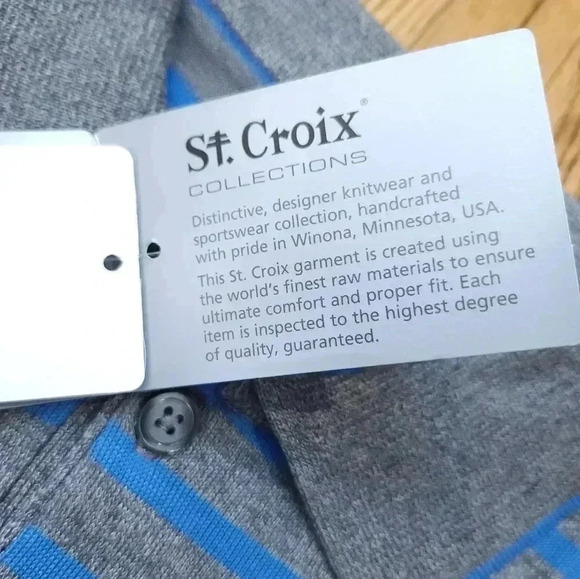 St Croix Mens Polo Shirt Size Large Grey Coastal Blue Striped NEW USA - Picture 7 of 8